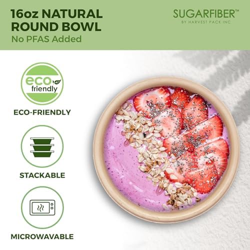 16oz Compostable Paper Bowls Disposable Round Natural Soup Bowls, 125 Count