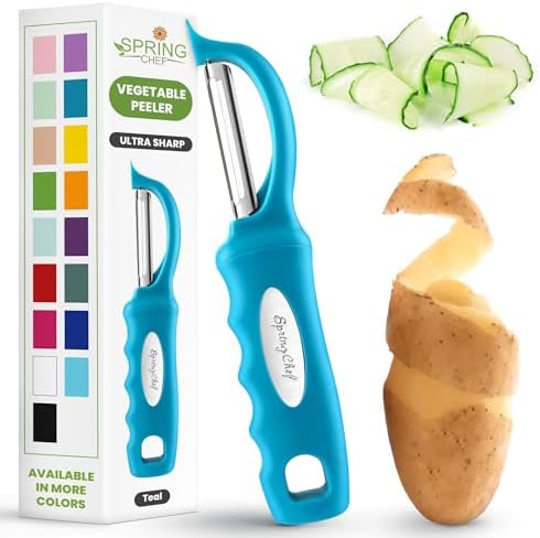 Spring Chef Swivel Vegetable Peeler for Kitchen w/Soft Grip Handle, Teal