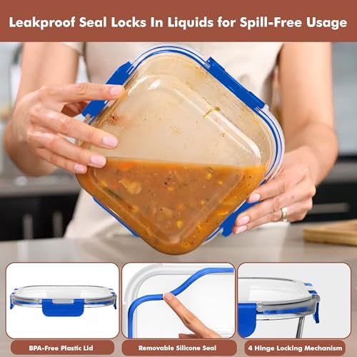 Razab 2 PC 1200ML / 41 Oz Glass Food Storage Containers with Lids - Airtight & Leakproof - Microwave/Oven/Freezer Safe - BPA Free - Ideal for Meal Prep, Storing Leftover & Lunch