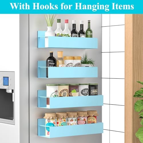 HuggieGems Metal Magnetic Spice Rack for Refrigerator Blue, 4 Pack