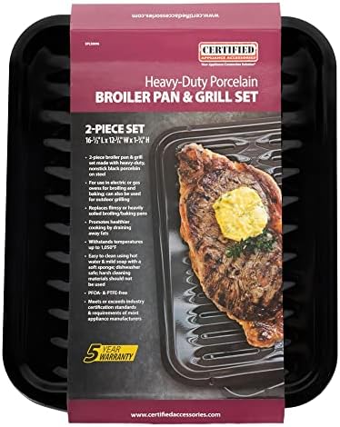 Certified Appliance Accessories Large 2-Piece Broiler Pan & Grill Set Porcelain-on-Steel 16-1/2"x12-3/4"x1-3/4", Universal, Whirlpool, Broiler Pan for Oven, Black
