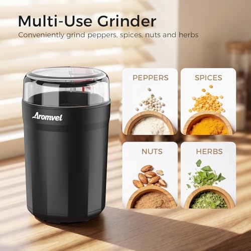 Electric Coffee Grinder, 2-in-1 Cleaning Brush & Scoop, Safety Lid