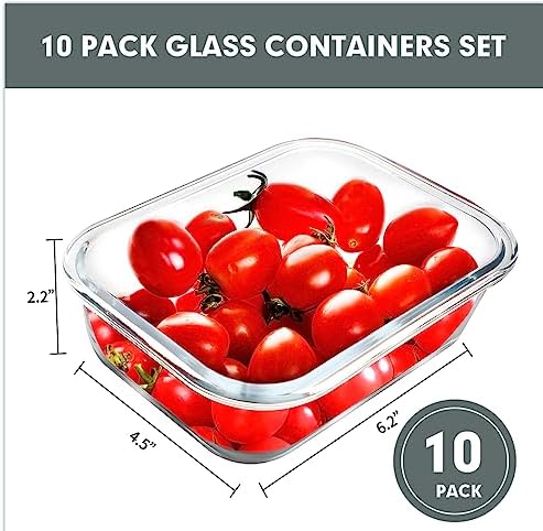 VERONES 10 PACK 22 OZ Glass Meal Prep Containers Set with Lids, Grey
