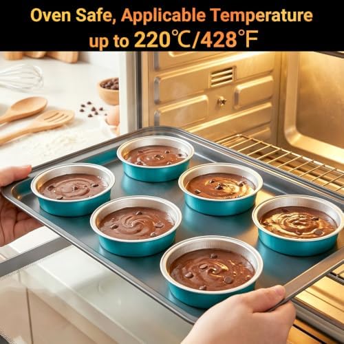 Beasea Mini Tart Pie Pan, 100 Pack 7.3oz 215ml Aluminum Foil Ramekins Disposable Baking Cups Only, 4 Inch Mini Baking Pie Tin Pans No Lids Cupcake Liners for Tart Cheesecake - Blue Green