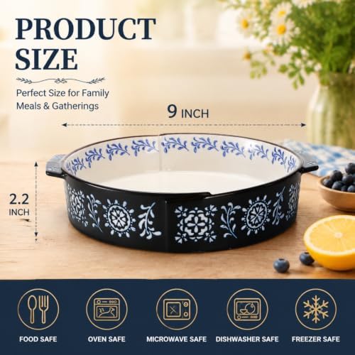 Covzoe 2 Pack Ceramic Pie Pan with Handle, 9 Inch Non-Stick Pie Plate