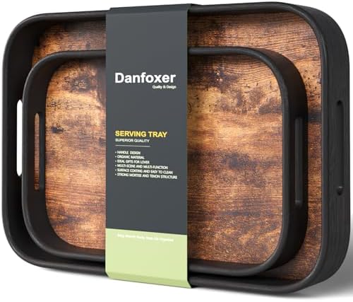 Wooden Set of 2 Rounded Corners Serving Trays with Handles