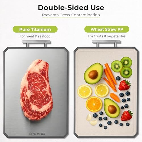 Freshware Titanium Cutting Board for Kitchen, Double Sided and Non Slip Cutting Boards with Handle, Pure Titanium/PP, Chopping Board with Juice Grooves, Dishwasher Safe, Extra Large 19.7" by 13.5"
