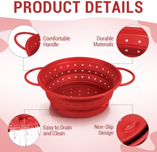 3 Pack Collapsible Colander with Strainer Bowl Set,Red