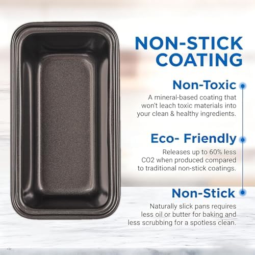 3 PCS Mini Loaf Baking Pans Set, 6 x 3.3 x 2 Inch Carbon Steel Rectangle Bakeware with 100 Parchment Liners for Baking Toast, Cakes, Small Banana Breads, Black Gray Colors