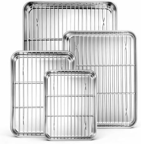 Homikit Baking Sheet with Wire Rack Set (4 Pans + 4 Racks), 16/12/10/9 Inch