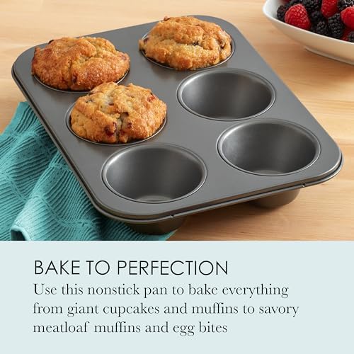Chicago Metallic Professional 6-Cup Non-Stick Muffin Pan, Make up to 6 large muffins, cupcakes, quiches, egg cups, and more,14-Inch-by-10.25-Inch