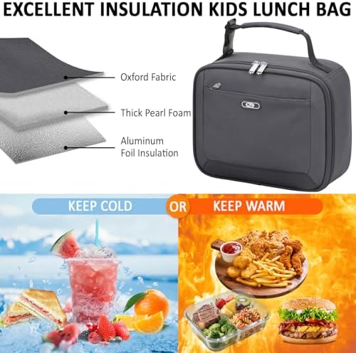 Tenot Lunch Box Kids Insulated Lunch Tote Bag Grey