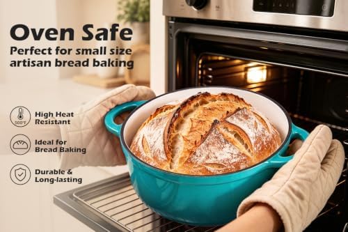 Leonyo 2-Quart Small Enameled Cast Iron Dutch Oven Pot with Lid, Lake Green