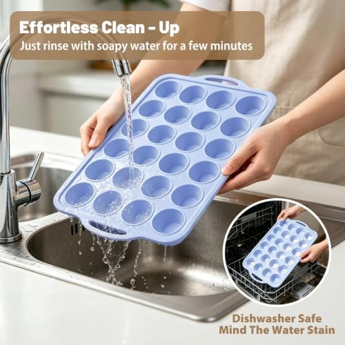 Blue Mini Silicone Cupcake Pan: 2 Pack 24 Small Cupcake Tin for Baking