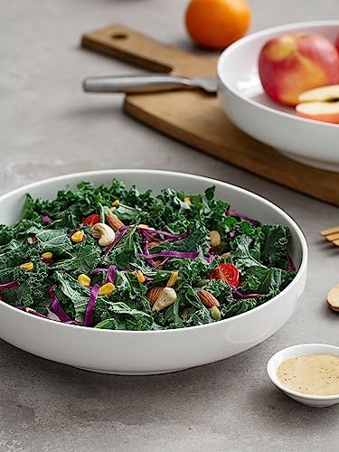 DOWAN Pasta Bowls, 65 oz Large Salad Bowls Set of 2, 10'' Serving Bowls for Wedding, Ceramic Shallow Bowl Plates, Serving Dishes for Entertaining, Microwave Dishwasher Safe