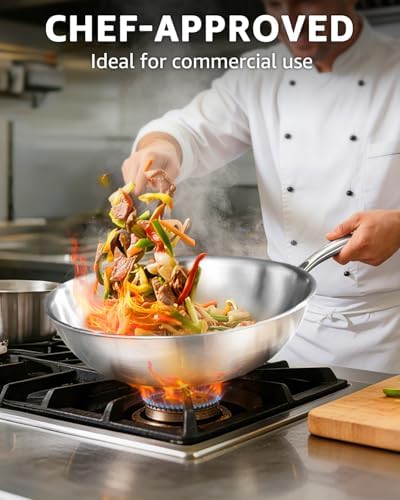 10'' Small Tri-Ply Stainless Steel Wok, Uncoated Wok for Stir Fry