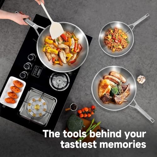 Inqibee 12 Inch Stainless Steel Wok Pan with Lid, Detachable Handle