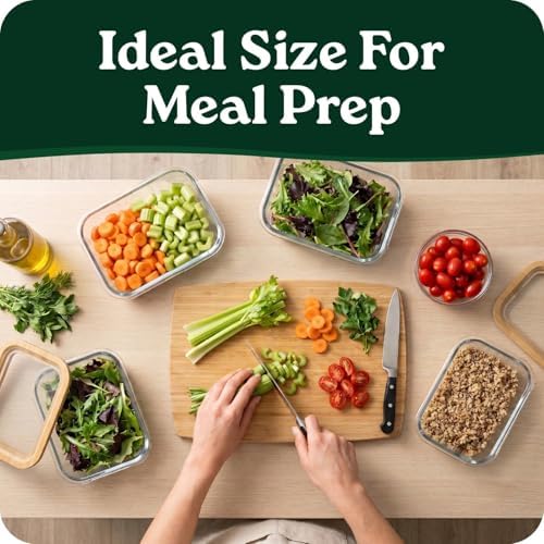 4-Pack Glass Food Storage Containers with Glass Lids & Bamboo Rim – Plastic Free 27 Oz Glass Meal Prep Containers for Lunch, Eco Friendly Airtight Food Storage, Microwave & Oven Safe