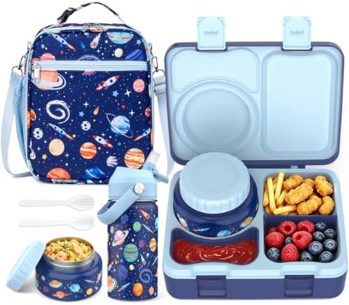 Kids Bento Box with Food Jar, Water Bottle, Lunch Bag, Planet