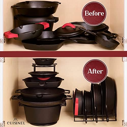 Cuisinel Pan Organizer for Cast Iron, XL 5-Tier Rack, Matte Black 15.9"