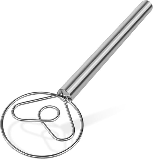 Danish Dough Whisk Stainless Steel Hook Dutch Mixer Tool for Bread Sourdough Baking Mixing with Wooden Handle
