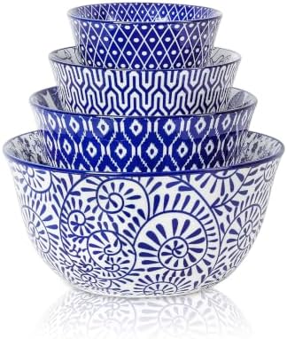 Selamica Ceramic Mixing Bowls Set of 4, 20/36/60/123 oz, Vintage Blue