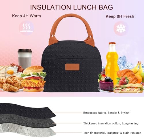Joymee Lunch Bag Women Insulated Lunch Box Reusable Leakproof Large Spacious Cooler Tote for Women Men Adult for Work Office Travel Picnic -Black