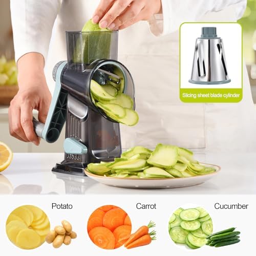 Rotary Cheese Grater Shredder 3-in-1 Hand Crank Suction Base