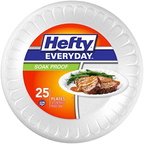 Hefty Everyday Soak-Proof Foam Plates, White, 10.25 Inch, 25 Count