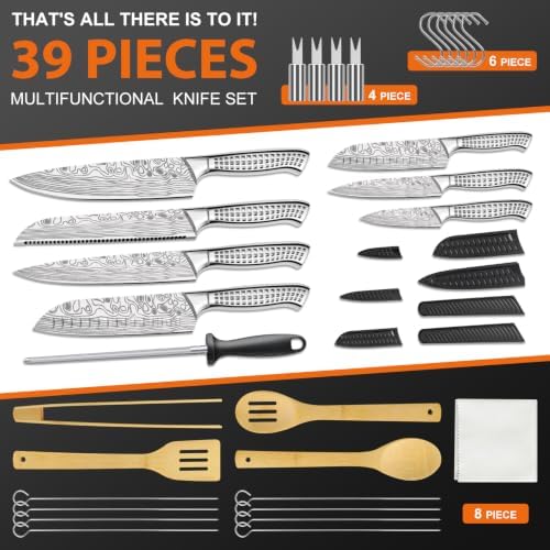 Chef Knife Bag Backpack Style 39 PCS, Professional Knife Set Vintage Carrying Case for Chefs & Culinary Students, Holds 10" Knives, Water-Resistant 600D Material