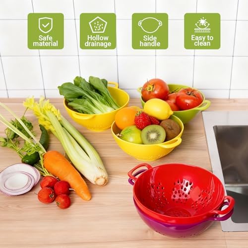 4pcs Small Colander Set, 7.5in Mini Colander, Plastic Food Strainer with Double Handles for Fruits, Vegetables, Pasta - Send Goods from Local Warehouse