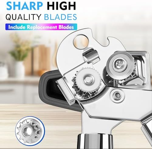 Can Opener Manual Heavy Duty Multifunctional with Magnet Lift [Ergonomic Curved Handle Grip] Stainless Steel, Arthritis-Friendly, Kitchen Tool for Seniors, Kitchen Essentials, Camping, Bottle Opener