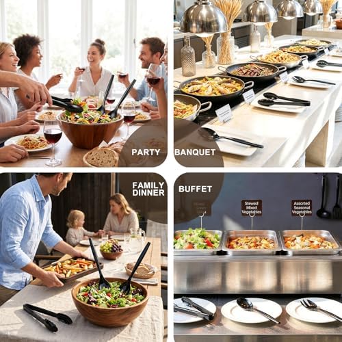 48 Pcs Disposable Black Plastic Serving Utensils, Forks Spoons Tongs