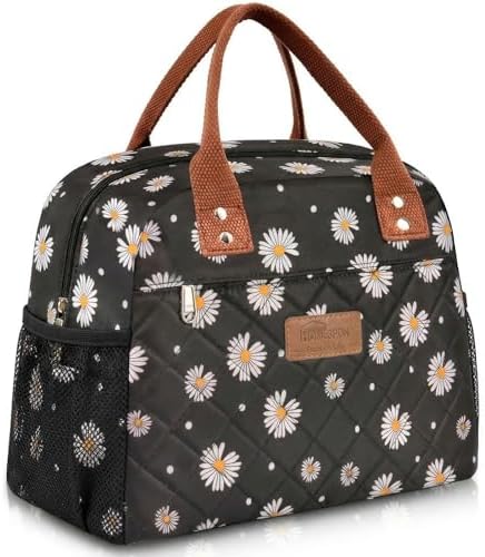 HOMESPON Insulated Lunch Bag for Women Men, Cooler Tote Box, Black Daisy