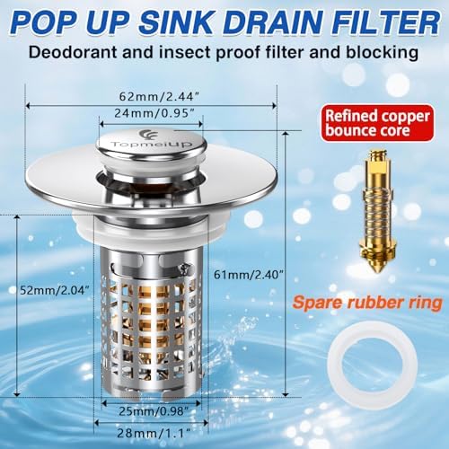 Sink Stopper Hair Catcher, Pop-up Sink Drain Strainer with Removable Stainless Steel Strainer Basket Hair Catcher, Bathroom Sink Strainer for Bathroom Sink Stopper (2PCS)