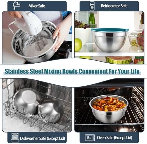 P&P CHEF Stainless Steel Mixing Bowls with Airtight Lids, Blue