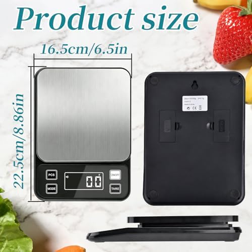 Digital Food Scale, 22lb Waterproof Kitchen Scale, 304 Stainless Steel Platform, Type-C Rechargeable & Backup Battery Mode, Gram Scale for Meal Prep, Coffee