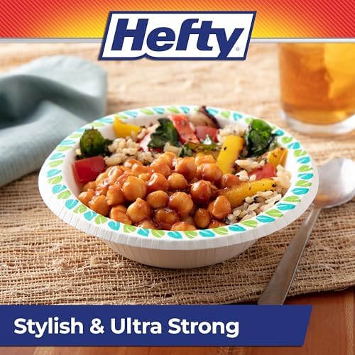 Hefty Compostable Paper Bowls, 12 oz,Patterned Disposable Bowls for BBQs,Parties,Holidays,Potlucks,and Everyday Use,Soak-Resistant,Made with Plant-Based Materials,Microwave Safe,30 Count (Pack of 8)