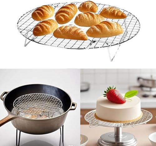2 Pack Cooking Racks 10.5 inch Grids Steamer Baking Round Cooling Racks with Folding Feet Dehydrator Trays Stackable Barbecue Carbon Grates for Air Fryer