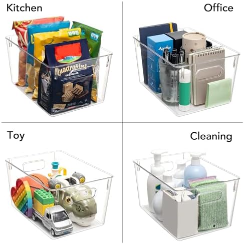 Tiawudi Set of 10 Clear Plastic Storage Bins, 4 Large and 6 Small Stackable Storage Containers for Pantry Organization, Organizer Bins for Home, Kitchen, Bathroom, Office, Cabinet Shelf Organizers