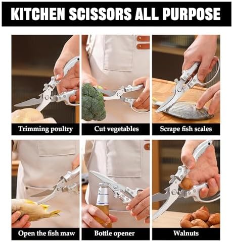 2 Pcs Kitchen Scissors for Food Japanese, Japanese Stainless Steel Kitchen Shears for Food, Meat Scissors for Chicken Wing/Bone, Meat, Quail, Fish, Turkey, Vegetables - Poultry Shears
