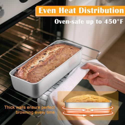 E-far Loaf Pan for Homemade Bread, 12” x 5” Stainless Steel Loaf Pans, 2PCS