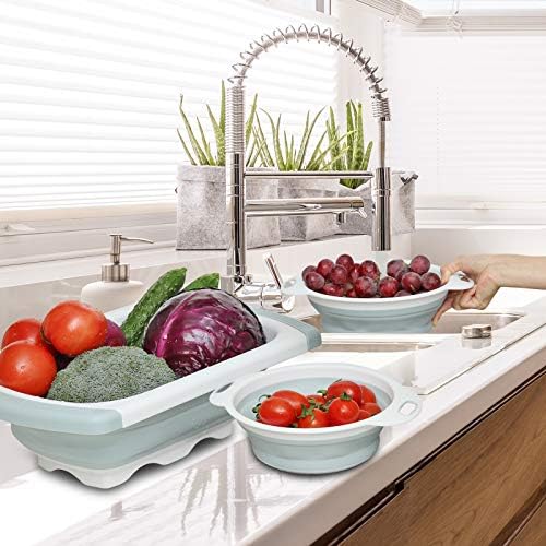 Colander Collapsible, Kitchen Strainer Colander, Collapsible Colander with Extendable Handles for Draining Veggies, Pasta,Fruit, Includes 6, 4 Quart Over the Sink Strainer Folding and 2 Quart Round