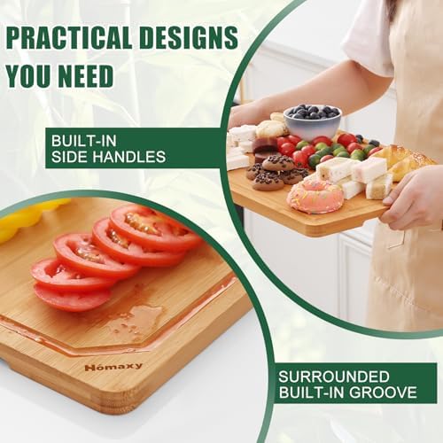 Homaxy Organic Bamboo Cutting Boards Set for Kitchen Set of 2