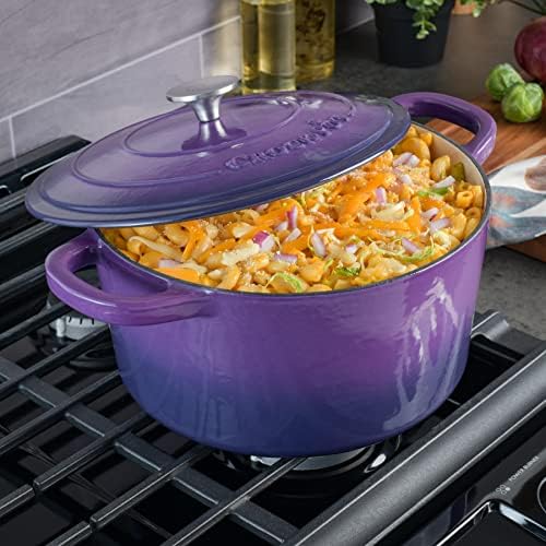 Crock-Pot Artisan 7-Quart Round Enameled Cast Iron Dutch Oven – Lavender Purple, Durable Heavy-Duty Cookware for Slow Cooking, Baking, Roasting with Lid (Pack of 2)
