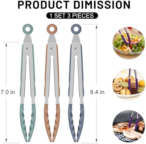 HOTEC Small Silicone Kitchen Tongs 7-Inch Mini Serving Tongs, Set of 3