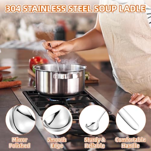 8 Pack Small Ladle Soup Ladle, 8 Inch SUS 304 Stainless Steel Sauce Ladle, Gravy Ladle for Serving Soup Sauces, Dishwasher Safe