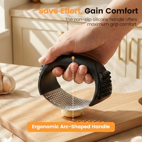Garlic Press Rocker Set with Garlic Peeler & Cleaning Brush,Stainless Steel Garlic Mincer Crusher,Easy Kitchen Gadget for Effortless Smashing,Kitchen Essentials,Home and Kitchen Utensils Accessories