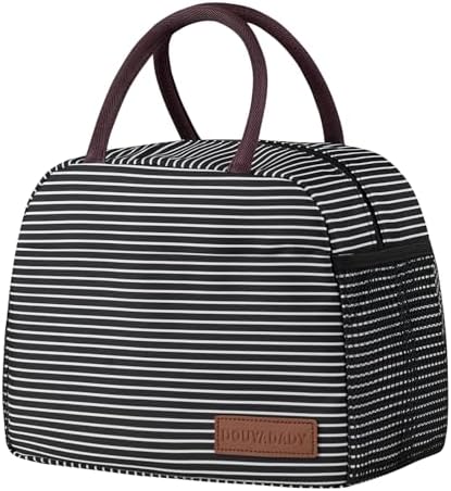 douyadady Lunch Bag Women/Men Lunch Box Women/Men (white&black stripe)