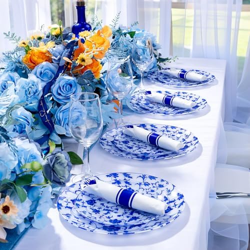 400PCS Pre Rolled Blue Plastic Silverware Set Heavy Duty for Wedding
